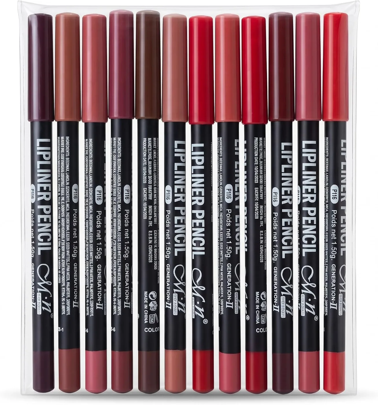 Menow Lip Liner Pencils, Set of 12 Colours