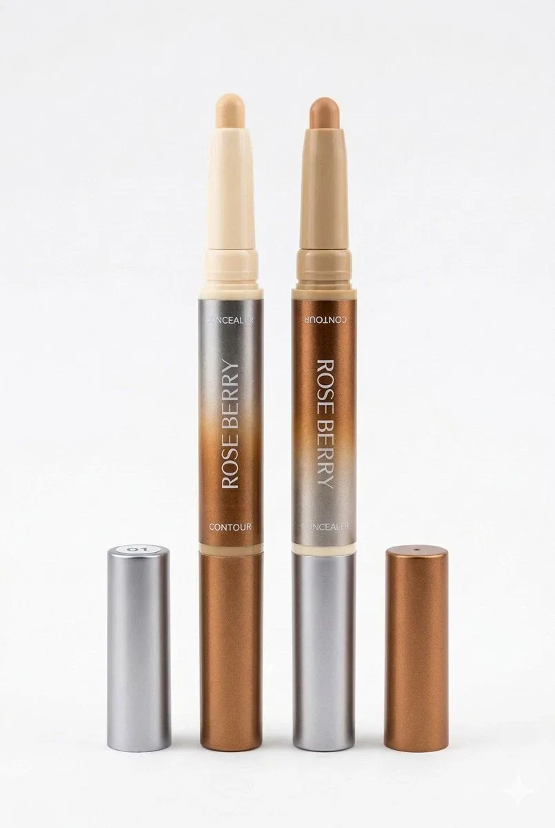 Rose Berry Fine Line 2-in-1 Nose Contour and Concealer Pen, Dual-Ended Makeup Stick