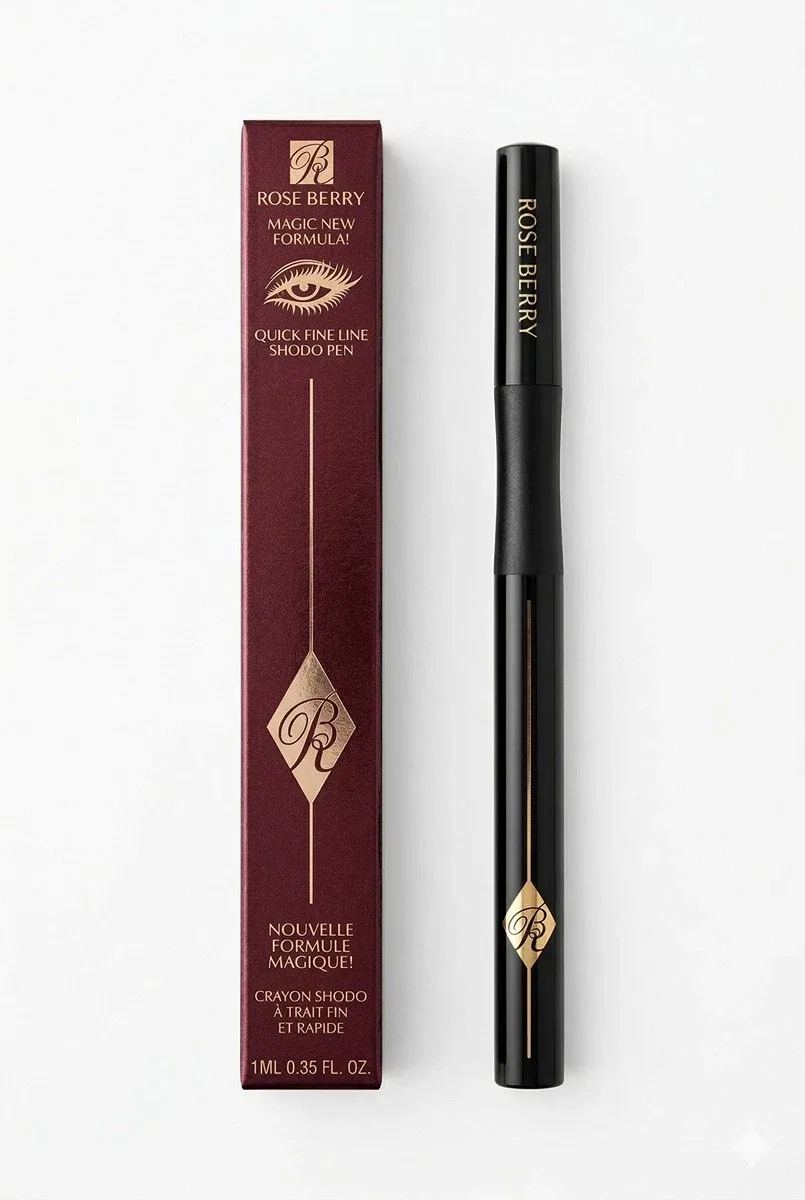 rose berry quick fine line shodo pen liquid eyeliner, magic new formula, 1ml, black
