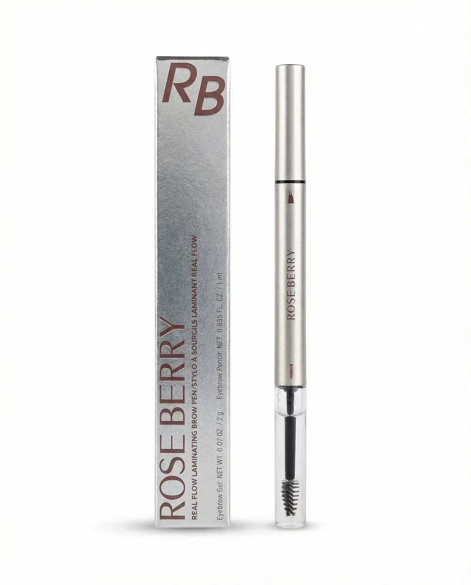 Rose Berry Real Flow Laminating Brow Pen, Eyebrow Pencil with Spoolie Brush, Dual-Ended